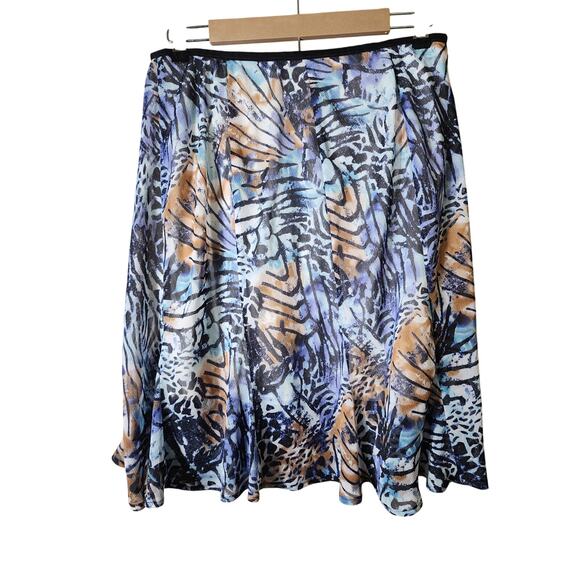 NIC + ZOE Blue and Tan Animal Print Short Fit and Flare Lined Skirt SZ 12P - Picture 1 of 7